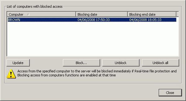Configuring Anti-Virus in the Application Settings Dialog BOx 285 20.3.5. Viewing the server access blocking list Attention!