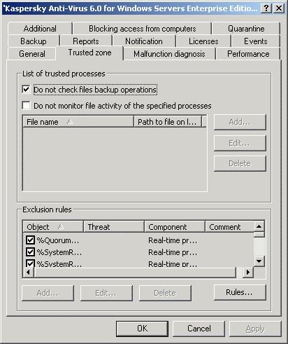Configuring Anti-Virus in the Application Settings Dialog BOx 299 4. Apply trusted zone exclusions in the selected tasks and policies (see section 20.7.4 on pg. 30