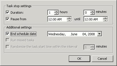 An example of the Schedule dialog box with After receiving updates by Administration server c) specify the time of first task start in the Start time field; specify