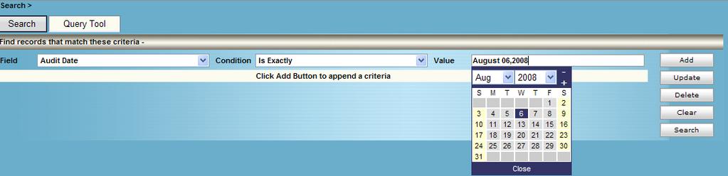 Use the Query Tool to search for specific transactions such as Audit Date