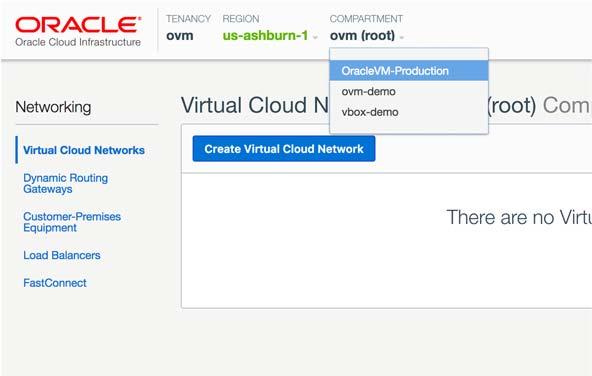 Create a VCN For Oracle VM infrastructure, the creation of one VCN that includes subnets, route rules, security lists, and a gateway is required.