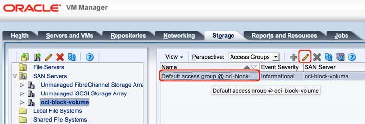 Select Default access group @ oci-block-volume and then click the