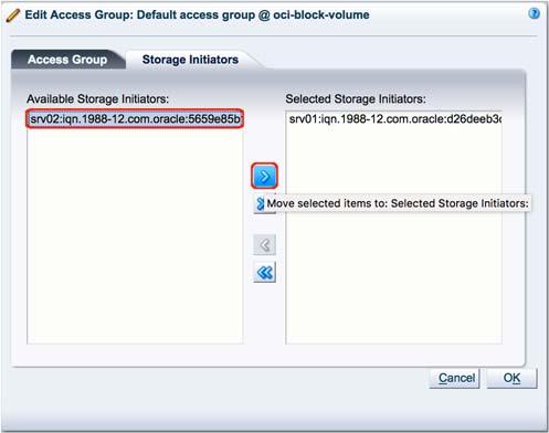In the Edit Access Group dialog box, click the Storage Initiators