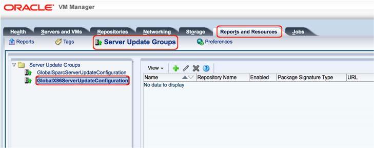 2. Click the Reports and Resources tab, click Server Update Groups, and then click