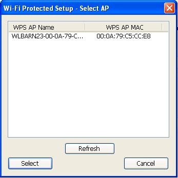 If you select Yes, a list of all WPS-compatible AP nearby will be displayed; you can click Refresh to rescan, then select an AP and click Select button.