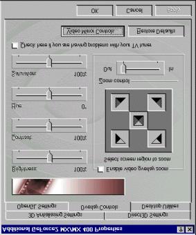 NVIDIA Display Properites Figure 8.4 Overlay Controls Settings in Multi-Display Mode: Windows 98 Video Mirror Controls Note: Be sure to click Apply whenever you make any changes to the settings.