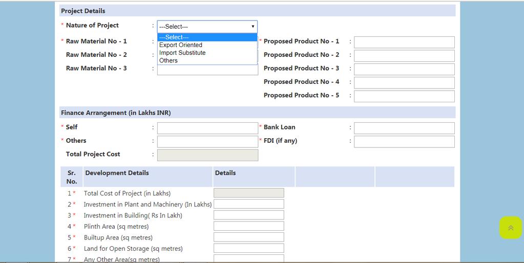 Step 11: Under Project Details section, select relevant Nature of Project