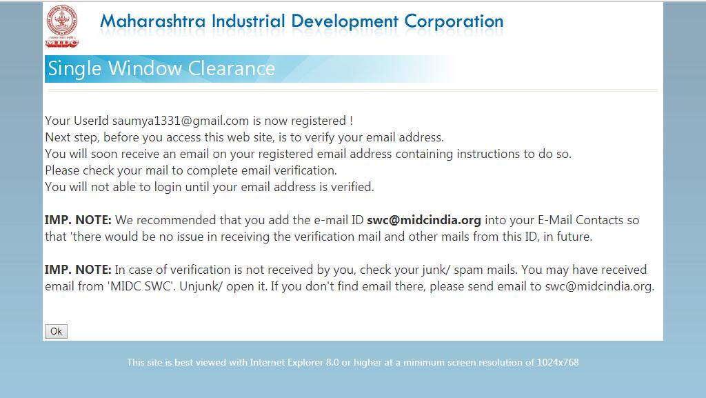 Step 4: After successful registration, a verification