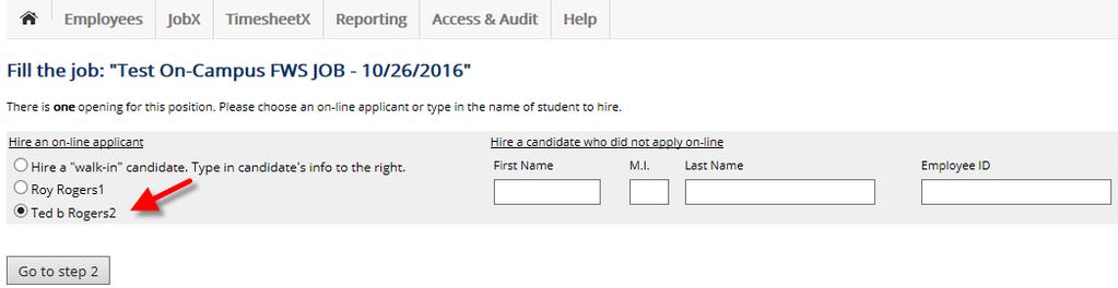 Hire an Employee The student s name will be automatically selected for you.