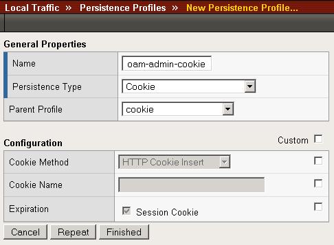 5. From the Persistence Type list, select Cookie. The configuration options for cookie persistence appear. 6. Modify any of the settings as applicable for your network.