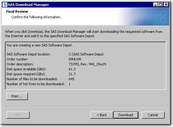 24 Chapter 2 / Pre-Installation: Creating a SAS Software Depot The SAS Download Manager begins downloading, uncompressing, and creating a SAS Software Depot for your SAS order.