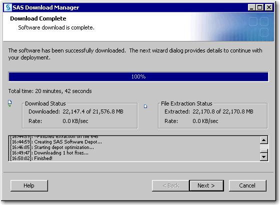 Creating SAS Software Depots 25 15 Click Finish to close the SAS Download Manager.