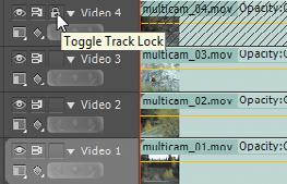 Notice that you cannot do anything to the clips in the Video 4 track. Note: A locked track differs from a track with Toggle Sync Lock turned off in that a locked track cannot be changed.