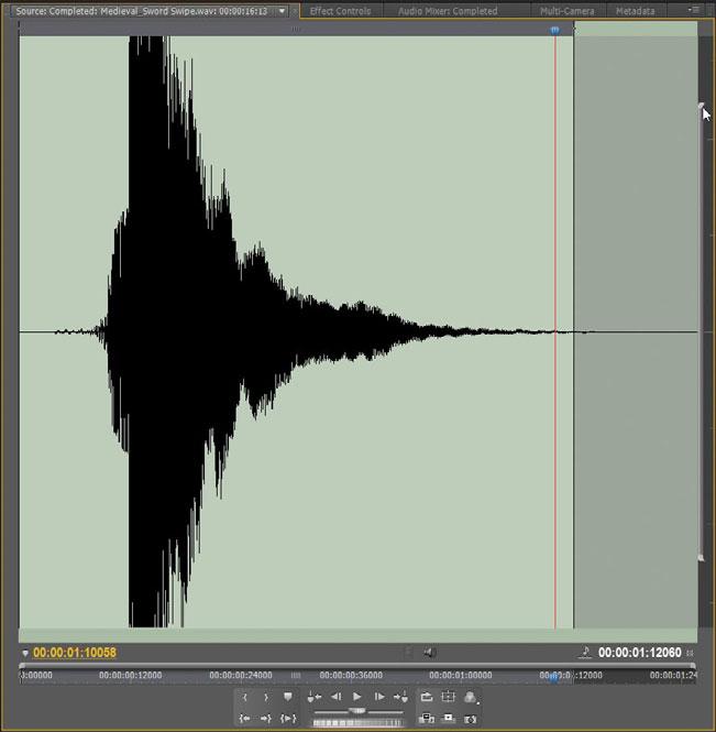 4 Scrub the audio by click-dragging your pointer across the waveform in the Source Monitor.
