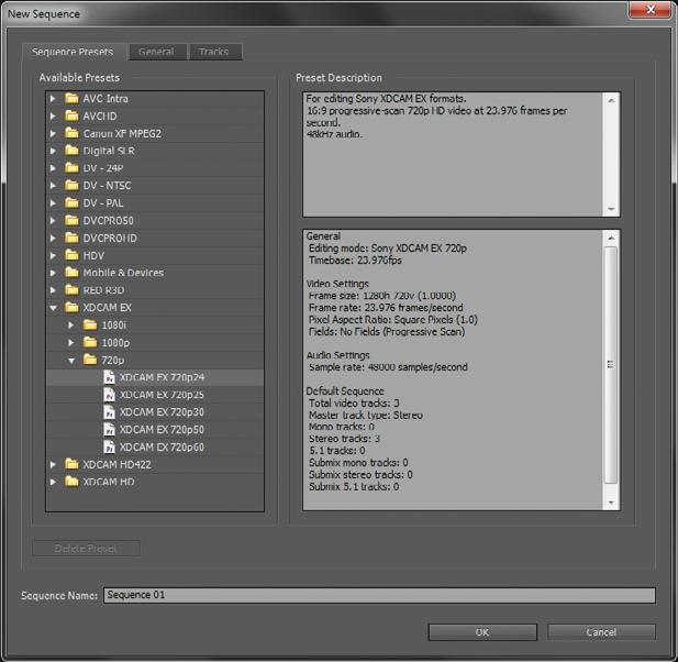Sequence settings You will be prompted to choose sequence settings every time you create a new sequence. This is because each sequence in Adobe Premiere Pro CS5 can have different settings.