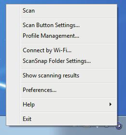 Right-Click Menu Right-Click Menu This menu appears when you right-click the ScanSnap Manager icon.