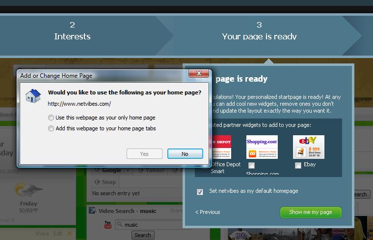 Check the box to confirm that you want Netvibes to be your start page for your browser.