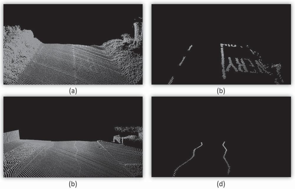 extracted broken and continuous line markings of the 50 m second road section. Fig. 12.