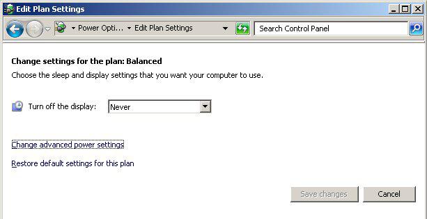 Click the Change plan settings link next to Balanced in the Power Options window to configure the power scheme. The Edit Plan Settings window opens. Figure 7.