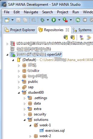 EXERCISE 1 SOLUTION In SAP HANA Studio Steps Screenshot 1) Under the Repositories tab,