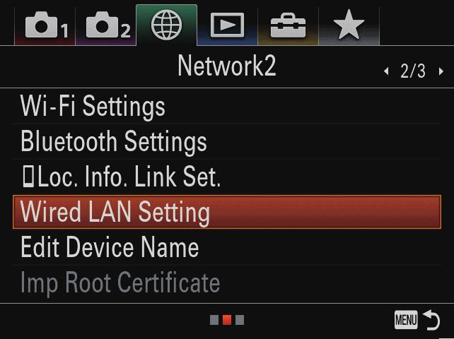] LAN connection MENU button - [ ] 2 / 3 (Network2) Wi-Fi connection MENU button