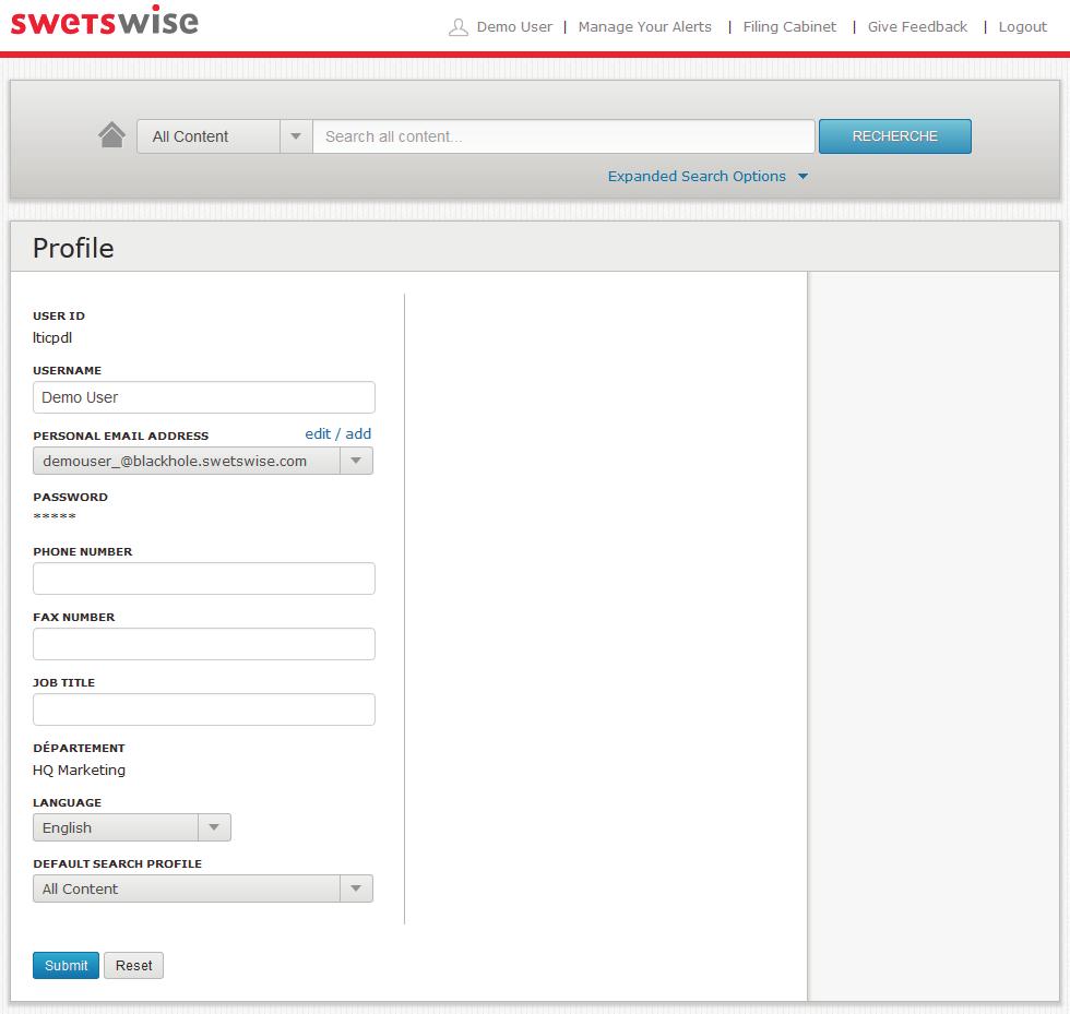 Your profile Your SwetsWise user profile can be accessed by clicking on the name next to the person icon at the top right of the screen.