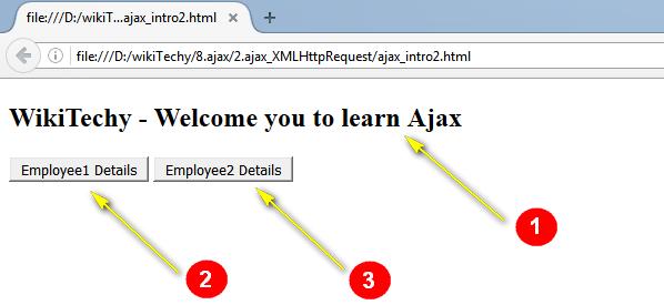 Add a button and in onclick() event call the ajax function loaddoc() and pass the file name WikiTechy_Employee1_Details.txt as parameter for the function.