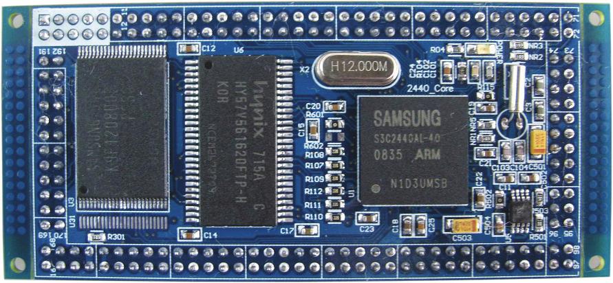TQ2440 Core Board specifications CPU Samsung S3C2440AL 400MHz highest frequency: 533MHz SDRAM On-board 64MB SDRAM 32bit data bus SDRAM clock frequency as high as 100MHz Flash ROM On-board 256MB