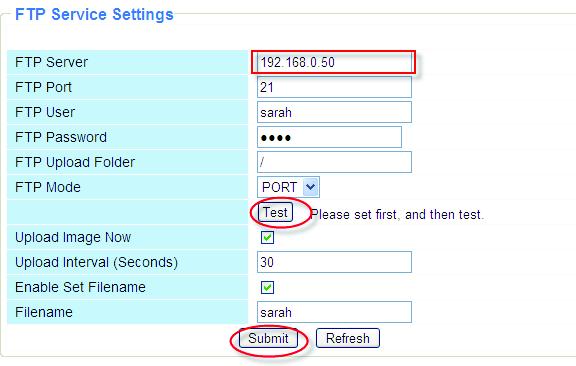 3.13 FTP Service Settings If you want to upload images to your FTP server you can set FTP Service Settings. Figure 3.32 Figure 3.