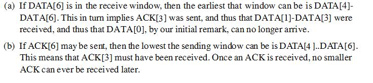 32. 34. 35. The worst case happens when ACK[0] is lost. In this case, at the end of the first sending window size, the sender retransmits DATA[0] instead of DTAT[5].