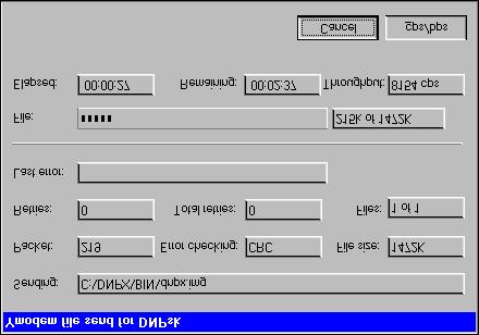 During the download you will see a progress bar that indicates the state of the transmission. Fig. 5 shows an example with Windows HyperTerminal.