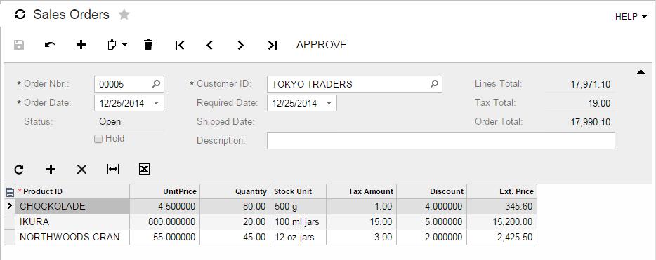 screenshot, is this data entry page for sales orders.