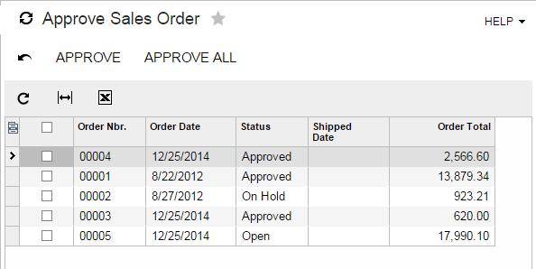 The page should have the Approve button, which can be invoked to change the sales order status to Approved.