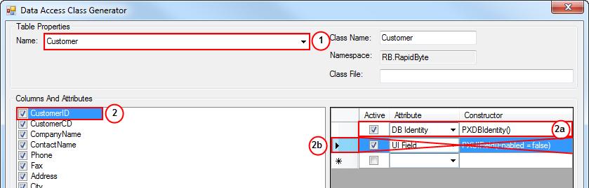 Part 1: Maintenance Pages 50 Adding the Customer Class In this step, you will add the new Customer data access class (DAC) to the project. 1. Open Data Access Class Generator and select the Customer table (see the screenshot below).