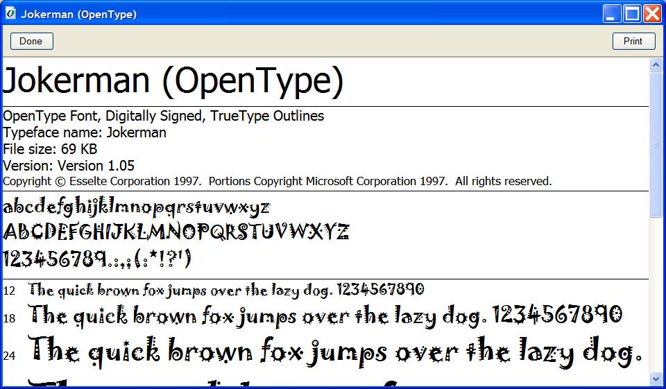 Example: Getting ready to use the Jokerman.TTF font.