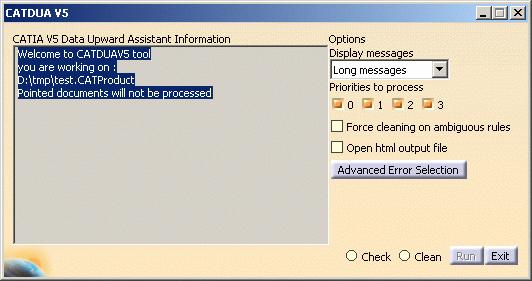 5. This dialog box allows you to both check the file for errors, and clean it if necessary. To check the file: Select Long or Short message in the drop down box.