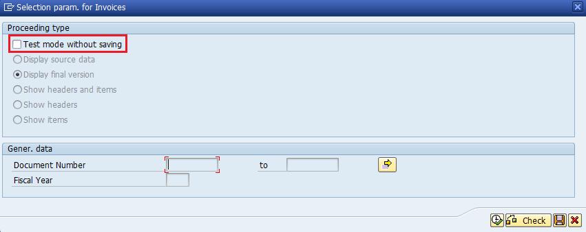 Specify whether the extracted or imported data should be saved or only displayed on the screen: If you select the Test mode without saving checkbox, the extracted data is not stored in the