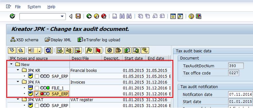 Figure 26: Withdrawn Data Acceptance 1.11 Generating XML Files in Real Mode On the Kreator JPK screen, enter a tax audit document number or use the search help to select a document. Choose Change.