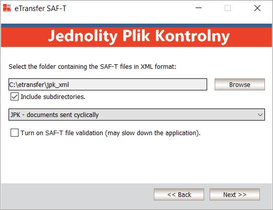 Figure 32: Selecting a Folder with SAF-T Files Choose the Browse button. Select a folder containing JPK files (XML) that are to be sent.