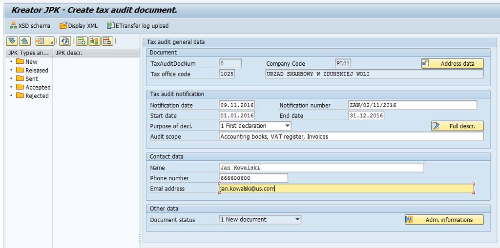Figure 1: Creating a Tax Audit Document 1.