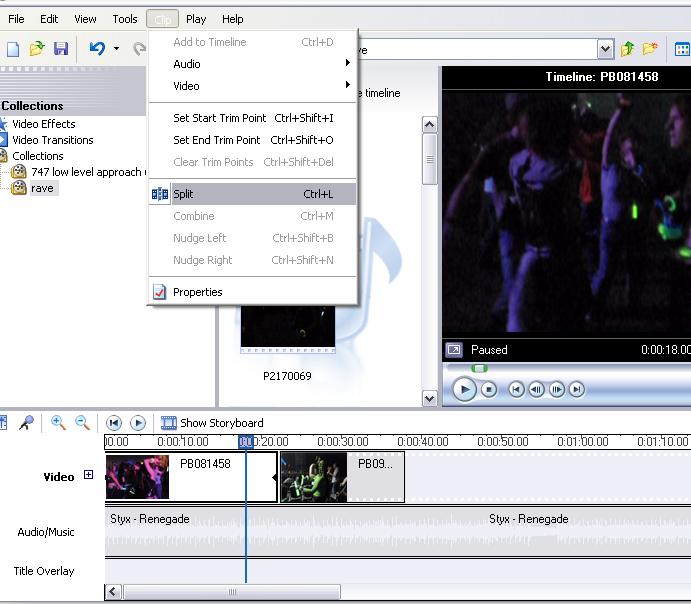 transitions or video effects The timeline replaces the storyboard when selected and allows for the editing of actual clips though trimming, combining or splitting.