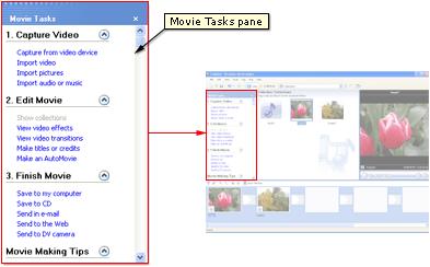 Depending on which view you are working in, the Collections view or the Movie Tasks view, the main
