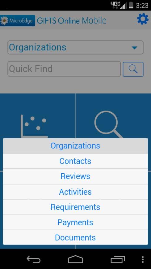 If users designate record types as being available in Mobile, then the Record Type filters will show those record types when the user is in the GIFTS Online Mobile App, and they expand their Quick