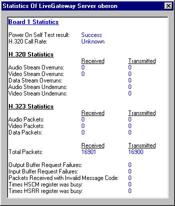 4. The Statistics for the selected LiveGateway Board are displayed in the Statistics window. The information in this window is read-only. 5.