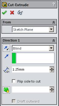 Step 15. Click Extruded Cut on the Features toolbar. Step 16. In the Cut-Extrude Property Manager set: under Direction 1, Fig. 49 H.
