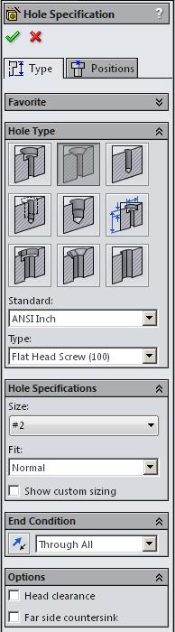 E. Screw Hole. Step 1. Click Top on the Standard Views toolbar. (Ctrl-5) Step 2. Click Hole Wizard on the Features toolbar. Step 3.