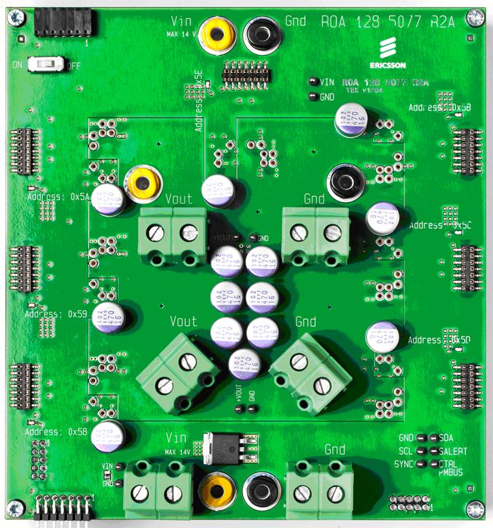 2 Evaluation Board ROA 128 5077 the board by connecting 5-14 V DC power to either of the Vin and Gnd connectors located on both ends of the board (1a-1d.
