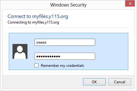 The following dialogue box will appear. From here, enter https://myfiles.y115.