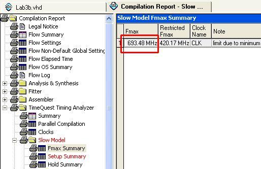 3. In the Compilation Report Flow Summary, note the number of Total logic elements and Dedicated logic registers used.
