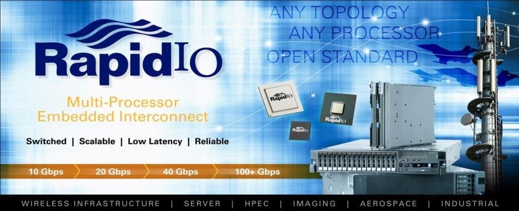 10/20/40/50 Gbps per port 6.25/10/12.5 Gps lane 100+ Gbps interconnect in definition Embedded RapidIO NIC on processors, DSPs, FPGA and ASICs.
